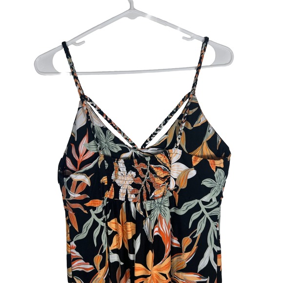 Derek Heart Womens Floral High Low Midi Dress Black Orange Tropical Size L - Picture 5 of 9